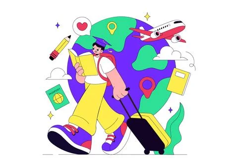 Study Abroad Vector Illustration Featuring International Education, Student.. Stock Illustration