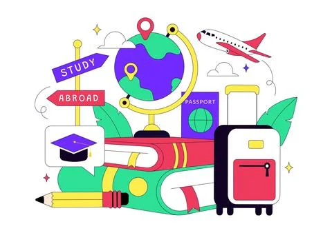 Study Abroad Vector Illustration Featuring International Education, Student.. Stock Illustration
