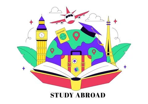 Study Abroad Vector Illustration Featuring International Education, Student.. Stock Illustration