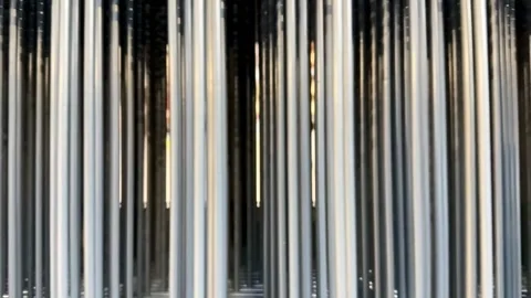 This is a study on Abstract Metallic Columns that incorporate reflections and Stock Footage 304808571