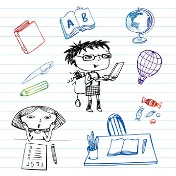 Study and education, doodle set Stock Illustration