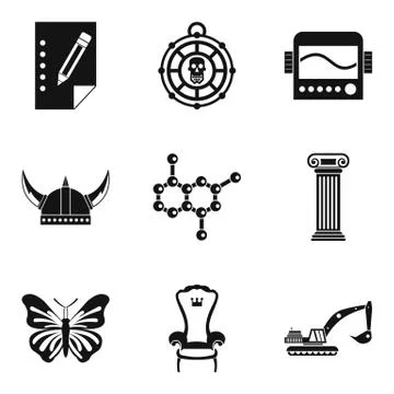 Study of antiquities icons set, simple style Stock Illustration