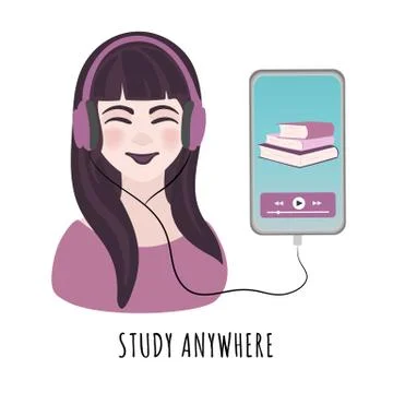 STUDY ANYWHERE Remote Education Internet Vector Illustration 스톡 일러스트