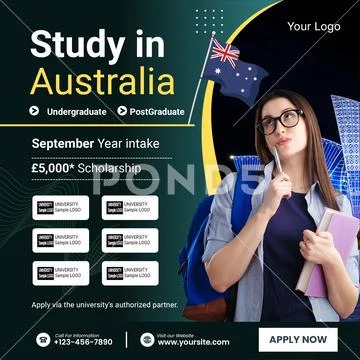 Study in australia september intake advertisement with student visa information PSD Template