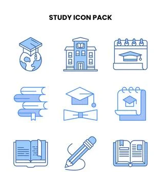 Study Blue Design Icons Pack Stock Illustration