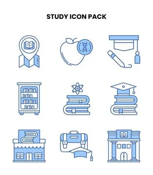 Study Blue Graphics Icons Pack 库存插图