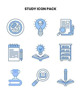 Study Blue Graphics Icons Pack 库存插图