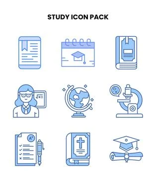 Study Blue Icons Pack イラスト素材