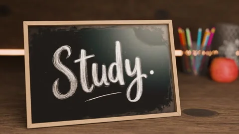Study Board With Chalk Text in Warm Wooden Background Stock Footage 317092777