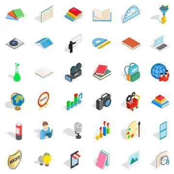 Study book icons set, isometric style Stock Illustration
