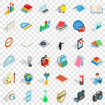 Study book icons set, isometric style Stockillustratie