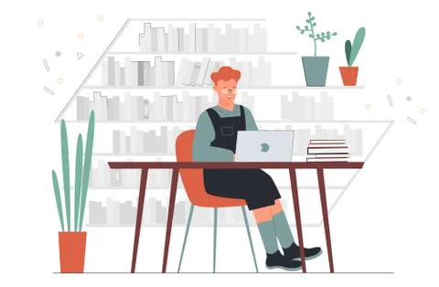 Study in book library, cartoon student character training 스톡 일러스트