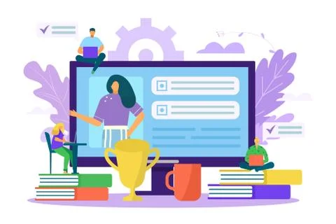 Study business in computer, esucation internet training vector illustration Stockillustratie