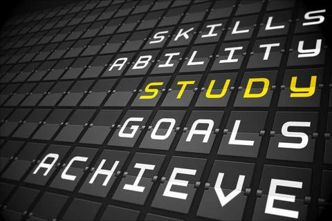 Study buzzwords on black mechanical board Stock Illustration