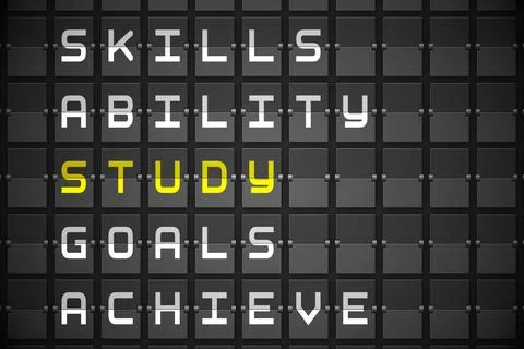 Study buzzwords on black mechanical board Foto stock
