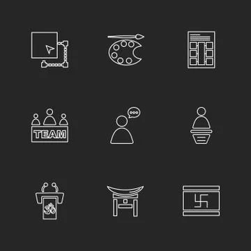 Study , calculator,  video , user , networking , religion , eps icons set vec Stock Illustration