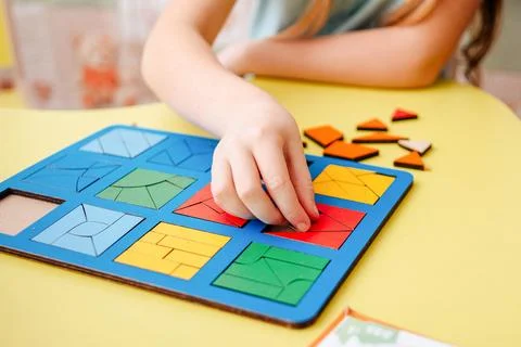 Study of color and shape. Matching game. Montessori methodology tool for Stock Photos