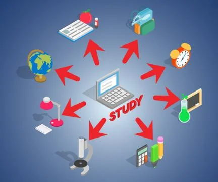Study concept banner, isometric style Stock Illustration