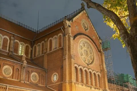 Study corner of Notre Dame Cathedral in Ho Chi Minh City in the evening Stock Photos