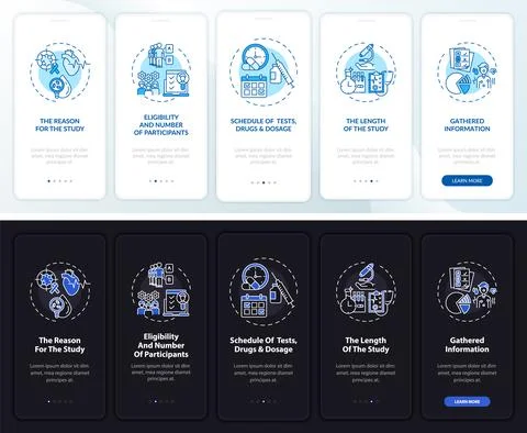 Study data onboarding mobile app page screen with concepts Illustrazione stock