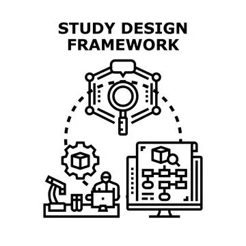 Study design framework concept with research elements Stock Illustration