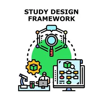 Study design framework concept with research elements Stock Illustration