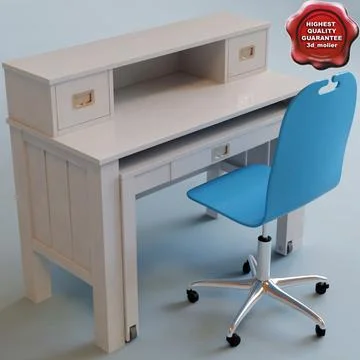 Study desk and chair 3D Model