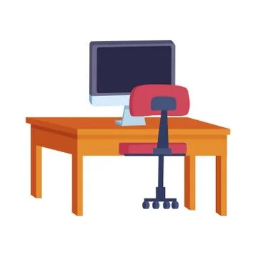 Study desk with computer, flat design Stock Illustration
