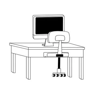 Study desk with computer, flat design Stock-Illustration