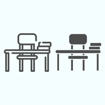 Study Desk line and solid icon. Table and chair vector illustration isolated on Stock Illustration