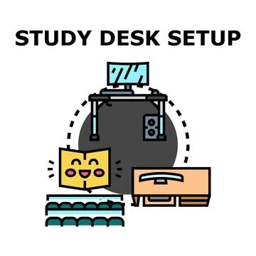 Study desk setup for online learning workspace 스톡 일러스트