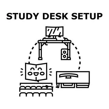 Study desk setup for online learning workspace Stock Illustration