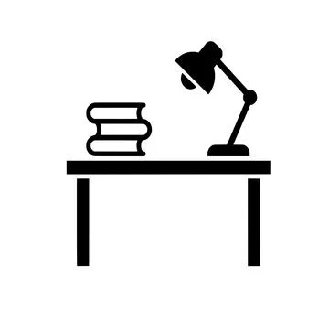 Study desk with stacked books and a table lamp silhouette icon 스톡 일러스트