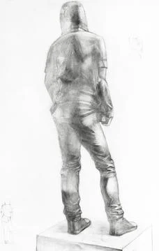 Study drawing from back of dressed male model Stock Illustration
