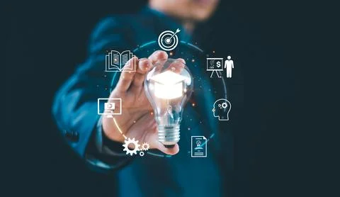 Study E-learning graduate certificate program concept. Businessman show light Stock-Fotos