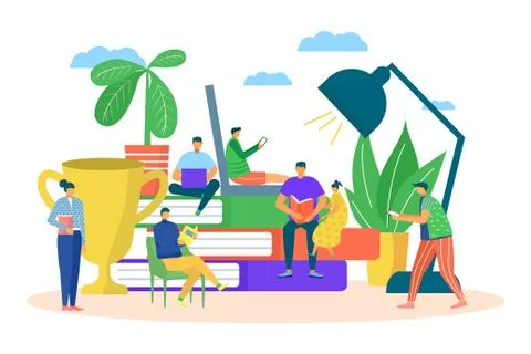 Study education knowledge, vector illustration. Online school at laptop, student Illustrazione stock