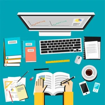 Study education learning improvement knowledge concept. Do homework on comput Stock Illustration