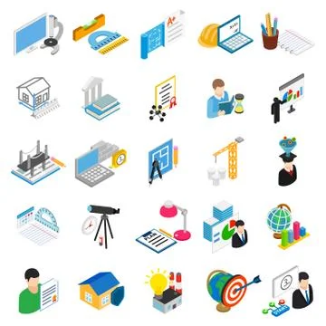 Study of engineer icons set, isometric style Stock Illustration