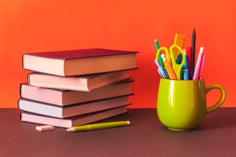 Study Equipment And Books On Background Stock Photos