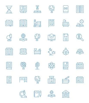 Study featuring 40 64x64 Vector Icons in Thin Line Design 스톡 일러스트