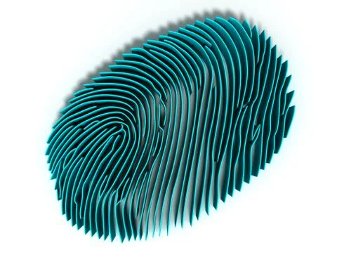 Study fingerprint through a magnifying glass, concept of criminology and Illustrazione stock