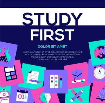 Study first - colorful flat design style web banner Stock Illustration