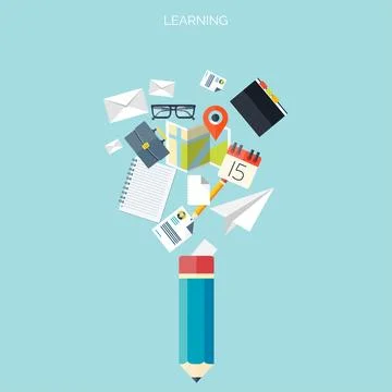 Study flat background with papers.Temwork concept. Global communication and Stock Illustration