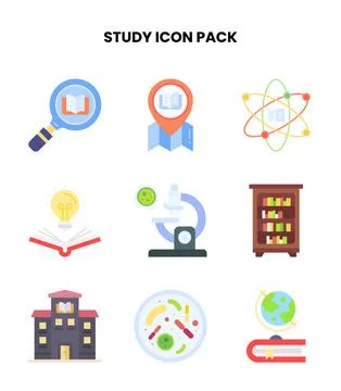 Study Flat Bundle Icons Pack Stock Illustration