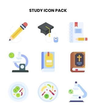 Study Flat Collection Icons Pack Stock-Illustration