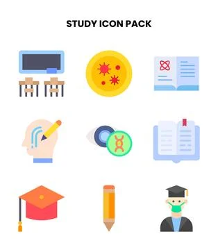 Study Flat Collection Icons Pack Stock-Illustration