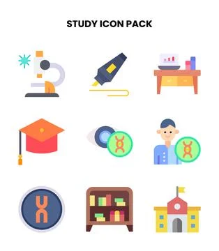 Study Flat Design Icons Pack Stock Illustration