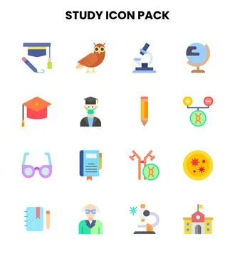 Study Flat Icons Pack Stock Illustration