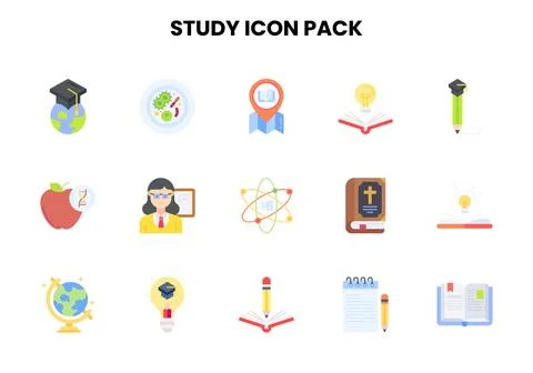 Study Flat Icons Pack Stock Illustration