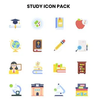 Study Flat Icons Pack Ilustração Stock